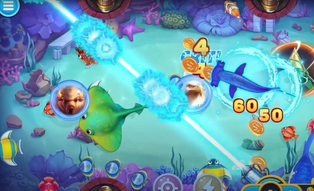 Tampilan permainan tembak ikan DUOGAMING dengan suasana bawah laut